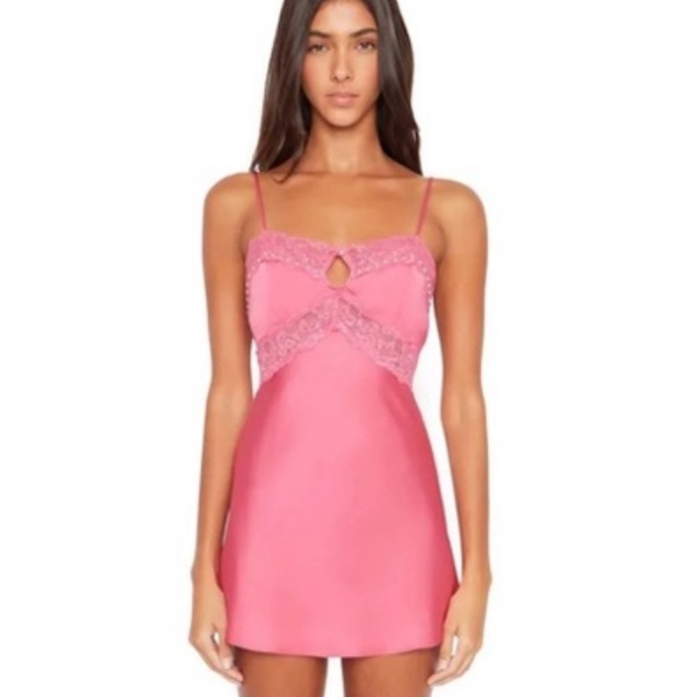 Worn Once Danielle Guizio Pink Babydoll Silk Slip Dress w/ Pearls